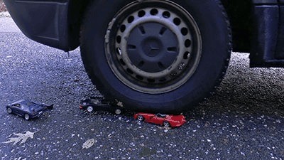 Metal Cars Shred Under Mighty Tires